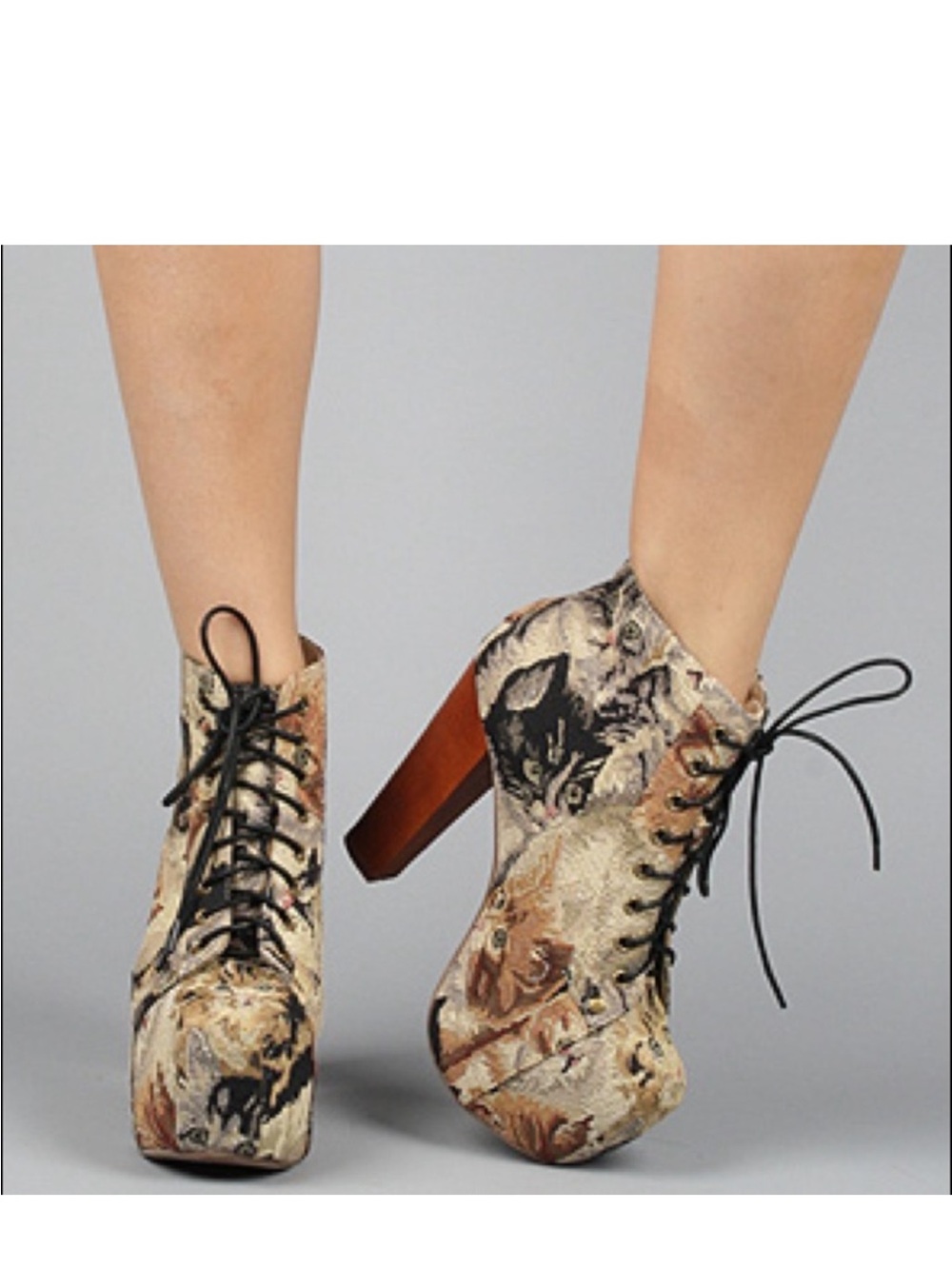 Jeffrey Campbell Lita Cat Tapestry Platform Heels/ Boots - Picture 2 of 14